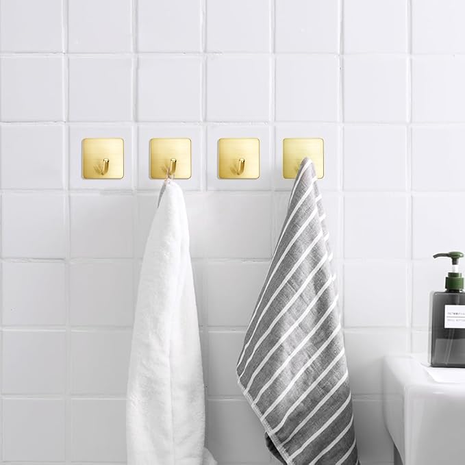 FOTYRIG Golden Stainless Steel Square Self Adhesive Hooks - Image 6