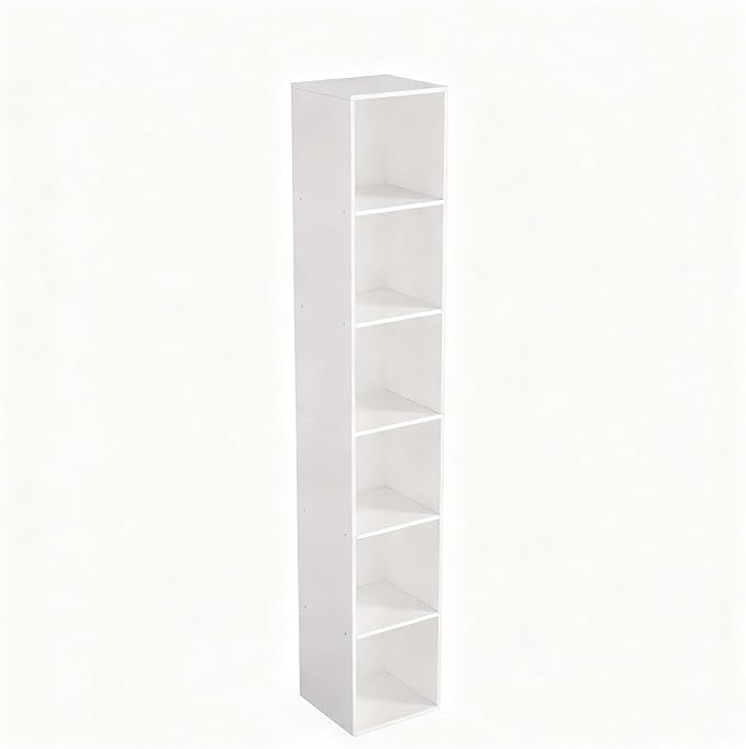 White Cube Shelf, 6 Cube Storage Organizer, 6-Tier Freestanding Low Bookshelf by NewBeth