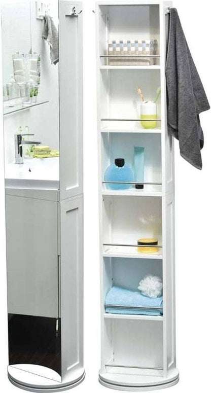 Bathroom Floor Cabinet with Mirror – Rotating Storage Tower with 360° Swivel by EvidecoFrenchHomeGoods