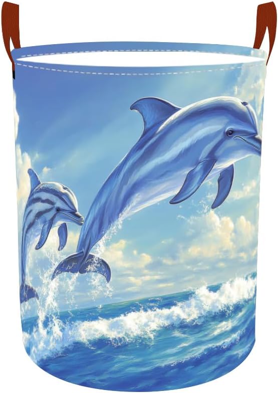 Laundry Baskets 15.7x19.7 Inch Large Dolphin Ocean Design Collapsible Laundry by Wdesyadms