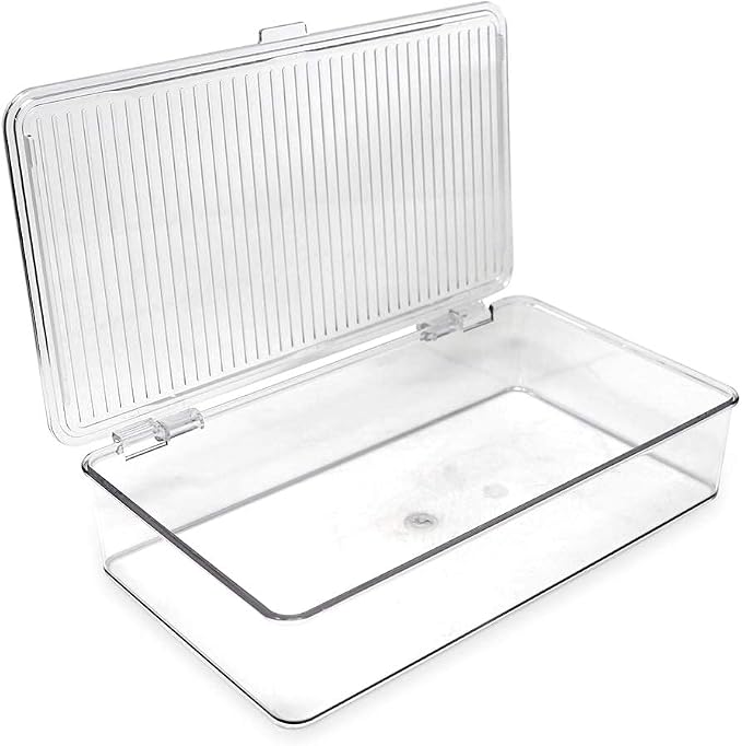 Isaac Jacobs Small Stackable Organizer Bin w Hinged Lid Clear Storage Box Home - Image 6