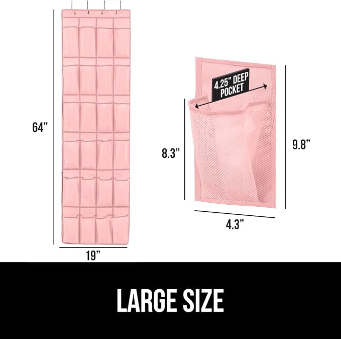 GORILLA GRIP Over the Door Shoe Organizer, 24 Large Breathable Mesh Pockets - Image 6