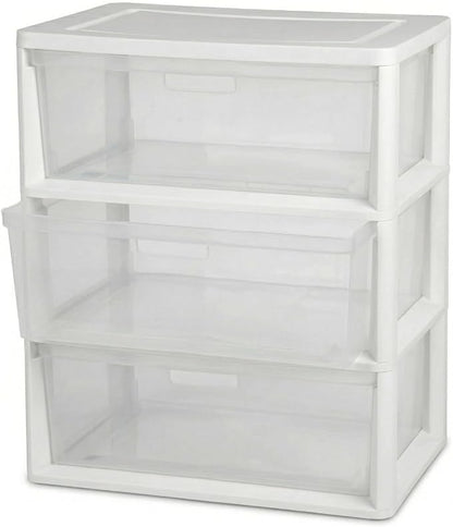 Wide 3-Drawer Plastic Storage Tower Organizer, 25.25" High, Drawer Stops & by Unknown