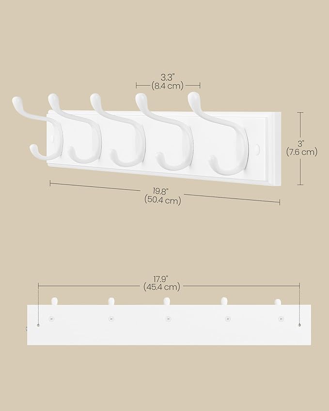 SONGMICS Wall-Mounted Coat Rack, Hook Rack, 5 Dual Metal Hooks, - Image 6