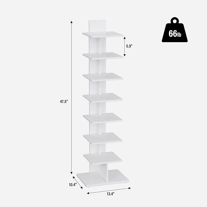 TUTOTAK Book Shelf, Narrow Spine Bookshelf, 8-Tier Bookcase - Image 2