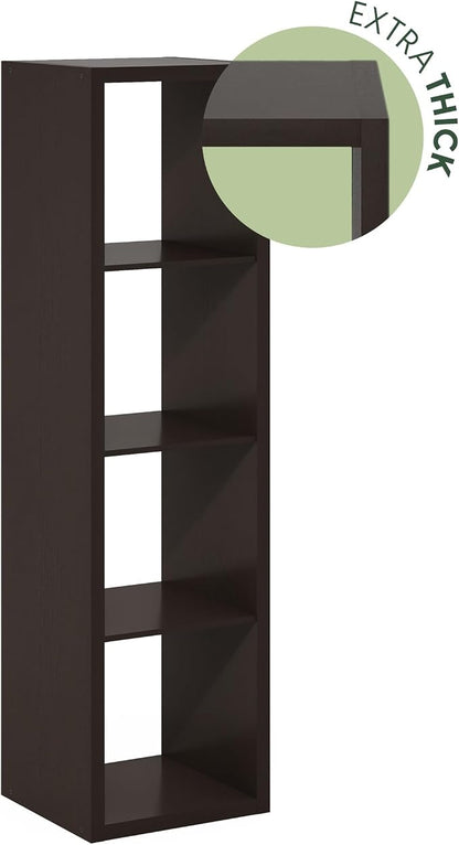 Furinno Cubicle 4-Cube Book Shelf, Extra Thick Vertical Bookshelf, Dark Oak | - Image 8