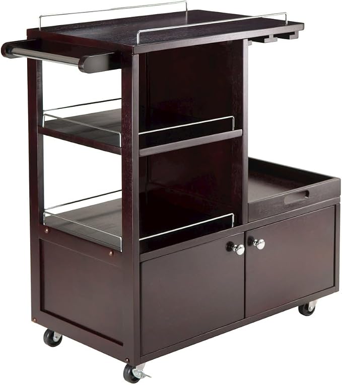 Wood Media Entertainment Cart, Removable Serving Tray, Adjustable Shelf - Image 4