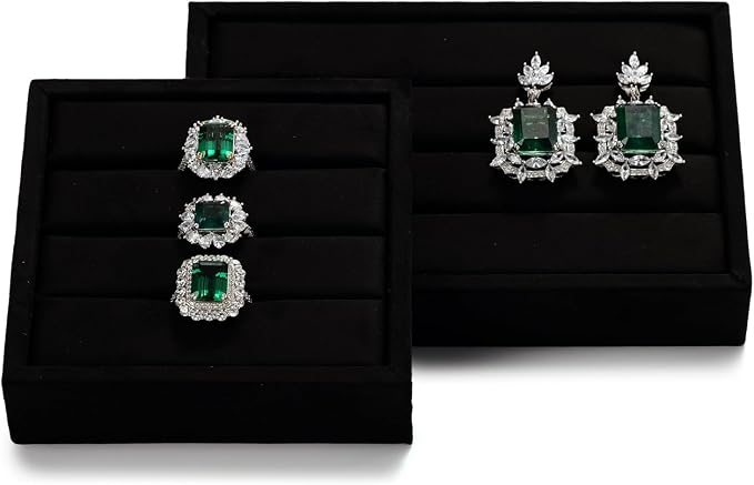Oirlv 3 Slots Velvet Small Ring Organizer Earrings Trays Showcase Display - Image 4