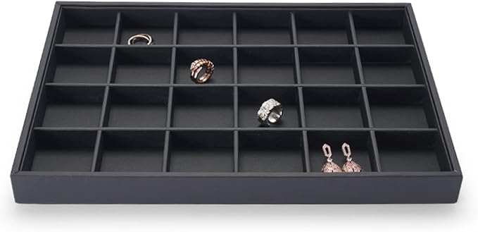 Stackable Jewelry Organizer Tray Premium PU Leather 24 Grid Jewelry Display by Woodten