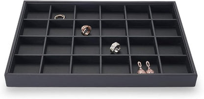 Stackable Jewelry Organizer Tray Premium PU Leather 24 Grid Jewelry Display by Woodten