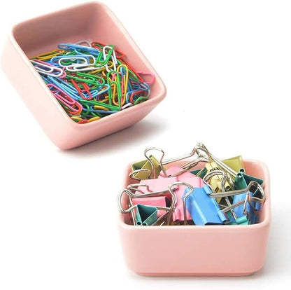 Ceramic Paper Clip Holder 2 PCS Set, Square Paper Clip Dispenser Organizer by MONOSUGO