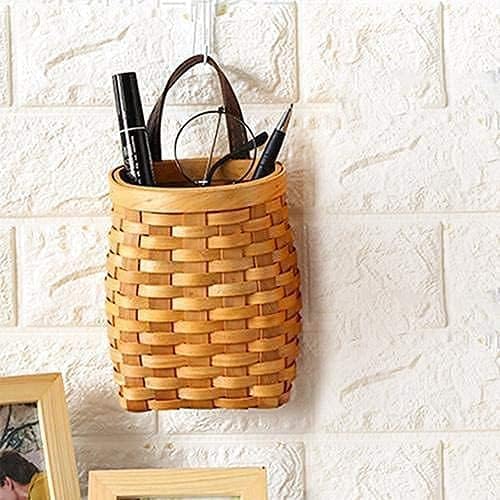 hanging wicker basket Hand-Woven Wood Storage Basket Portable Wall Hanging - Image 2
