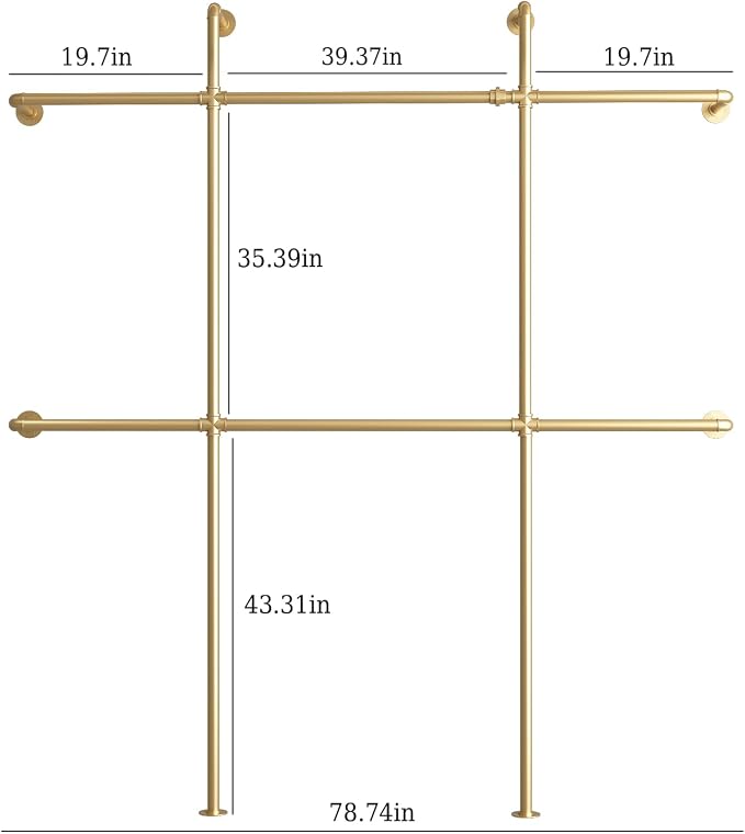 Gold Pipe Clothing Rack Wall Mounted, Industrial Pipe Clothes Racks - Image 2