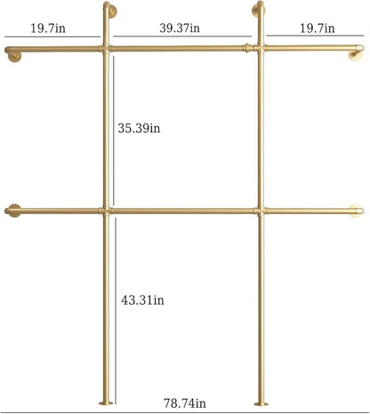 Gold Pipe Clothing Rack Wall Mounted, Industrial Pipe Clothes Racks - Image 2