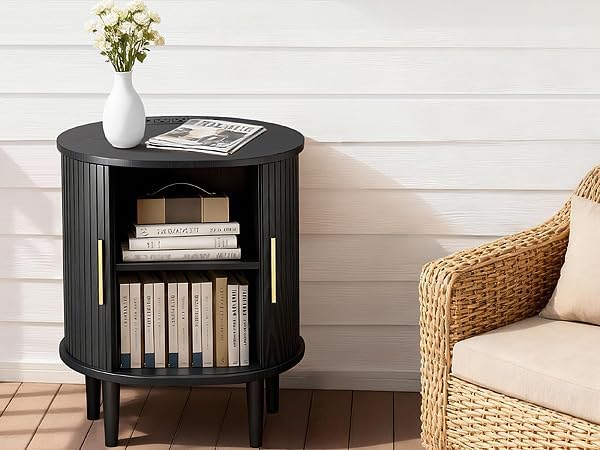 Nightstands Set of 2 & Charging Station, Fluted Accent Side Table - Image 6