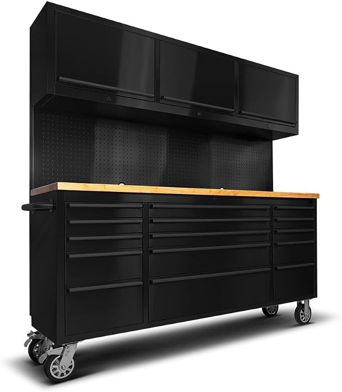 72'' Rolling Tool Chest with 15 Drawers + 3 Upper Cabinets, Large Tool Box by UYRIE