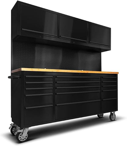 72'' Rolling Tool Chest with 15 Drawers + 3 Upper Cabinets, Large Tool Box by UYRIE