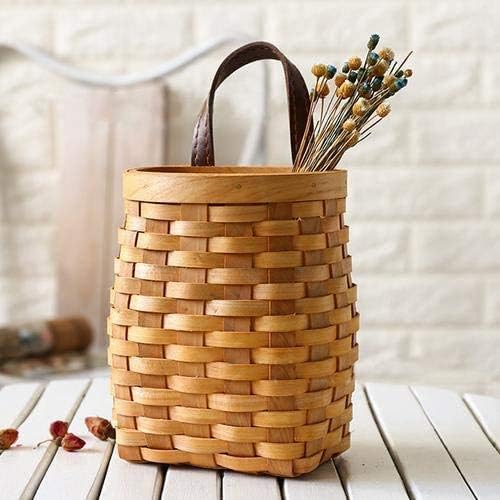 Hand-Woven Wood Storage Basket Portable Wall Hanging Flower Basket Organizer - Image 5