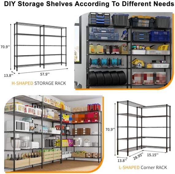 Black 5-Tier Double Row Adjustable Display Rack – Heavy Duty Iron Shelving Unit - Image 3