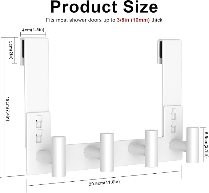 PMMASTO No-Drill Extra Long Shower Hooks, Fits 3/8" Thick Door, Heavy Duty - Image 3