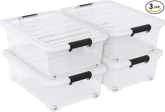 4 Pack Multipurpose 25 Qt Underbed Secure Latching Bin, Plastic Storage by Uumitty