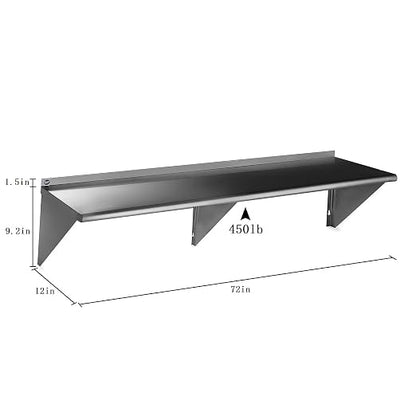 ROCKPOINT Stainless Steel Shelf 12 x 72 Inches 450lb, NSF Metal Commercial - Image 3