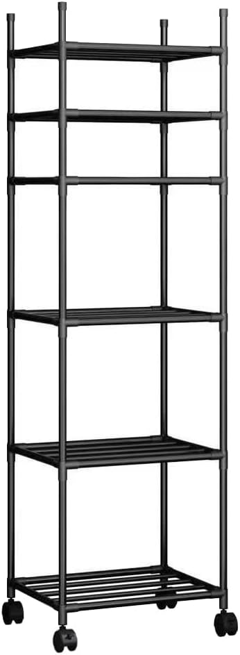 Black Shelving Unit, 6 Tier Tall Narrow Shelving Unit by Unknown