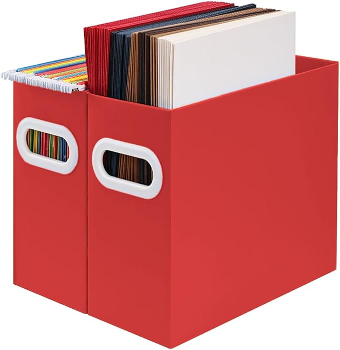 File Box for Hanging File Folders, Collapsible Cardboard Box | Portable Filing by AOSRIC
