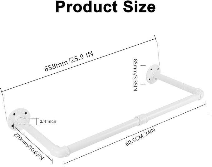 Industrial Iron Pipe Clothes Hanging Bar DIY Wall-Mounted Garment Rack Heavy - Image 3