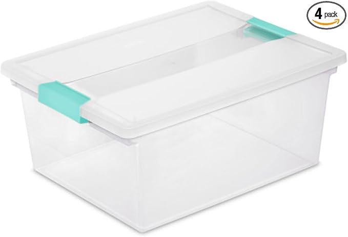 Sterilite 4-Pack Clip Box, Large Stackable Plastic Storage Bins w/ Latching Lids by Sterilite