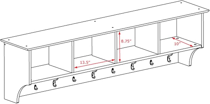 Prepac 60" Contemporary Wall Mounted Coat Rack, Coat Hooks Wall Mount - Image 4