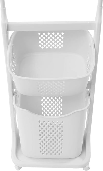 Laundry Sorter Cart with Hanging Rack, 2 Section Laundry Hamper Rack Shelf - Image 5