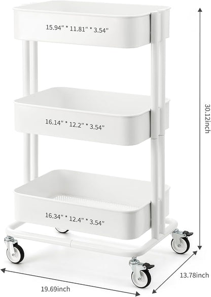 3 Tier Rolling Cart Metal Heavy Duty Utility Cart - Image 2