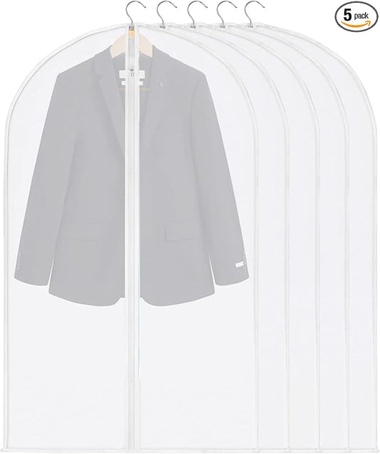 5 Pack Garment Bags for Hanging Clothes, Plastic Clothes Covers by YOLCAR
