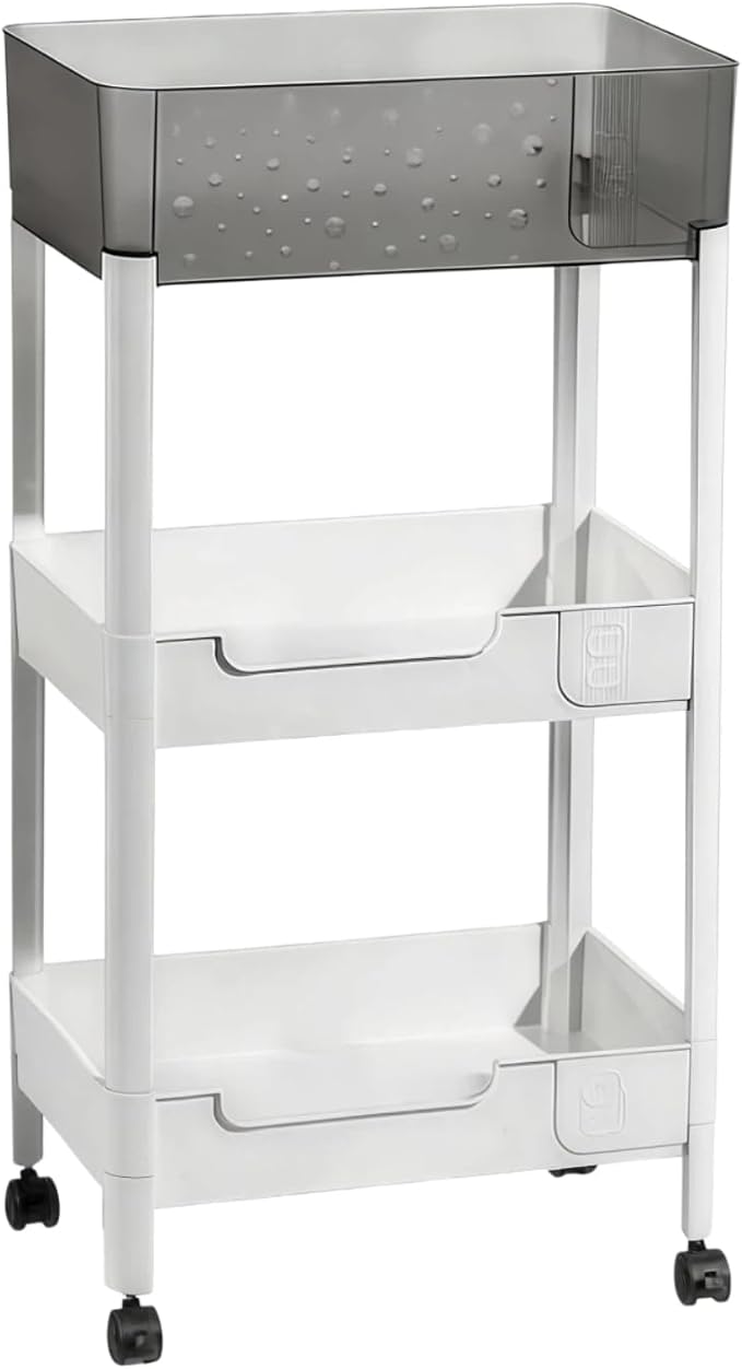 3 Tier Rolling Cart with Wheels 4.7'' Deep Baskets Bathroom Storage Shelf Heavy by LIWNYRK