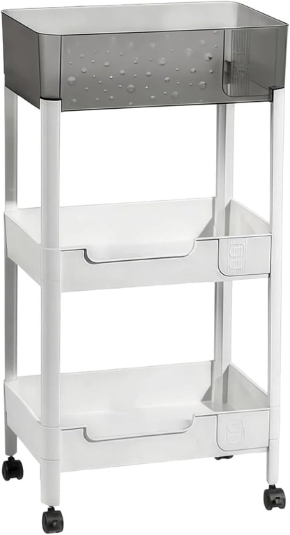 3 Tier Rolling Cart with Wheels 4.7'' Deep Baskets Bathroom Storage Shelf Heavy by LIWNYRK