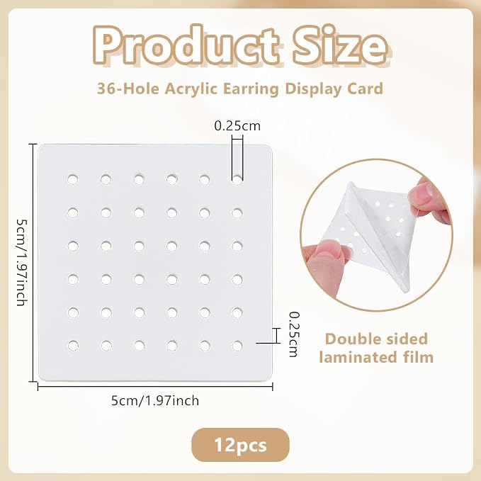 OLYCRAFT 12Pcs Acrylic Earring Display Cards 36 Holes White Earring Organizer - Image 2
