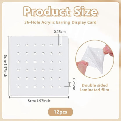OLYCRAFT 12Pcs Acrylic Earring Display Cards 36 Holes White Earring Organizer - Image 2