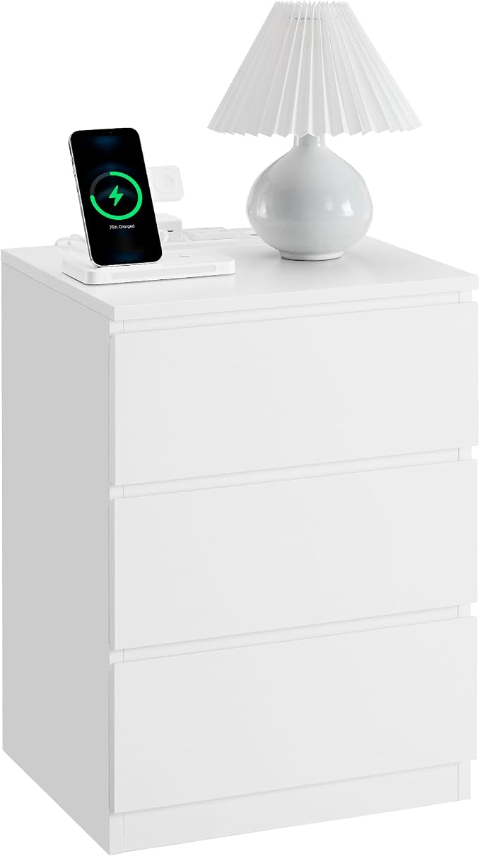 VASAGLE Nightstand with Charging Station, 2 AC Outlets and 2 USB Ports by Unknown