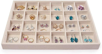 Oirlv Stackable Linen Jewelry Tray Adjustable 24 Grid Jewelry Storage Case - Image 3