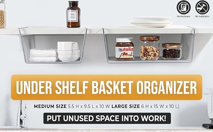 YBM Home Under Shelf Basket Mesh Stainless Steel Storage Under Cabinet Hanging - Image 3