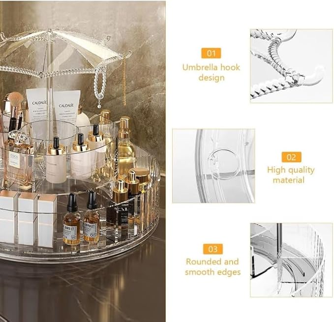 360° Rotating Acrylic Makeup Organizer Carousel - Image 6