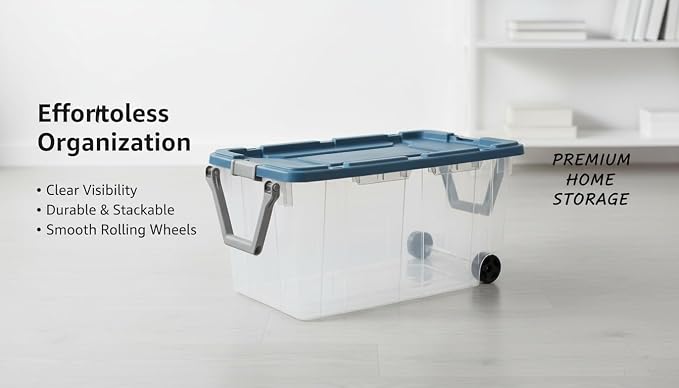 160 Quart Extra Large Clear Rolling Storage Bins 2-Pack, - Image 6