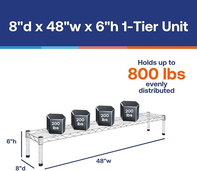 Shelving Inc. 8" d x 48" w Chrome Wire Shelving - Image 2