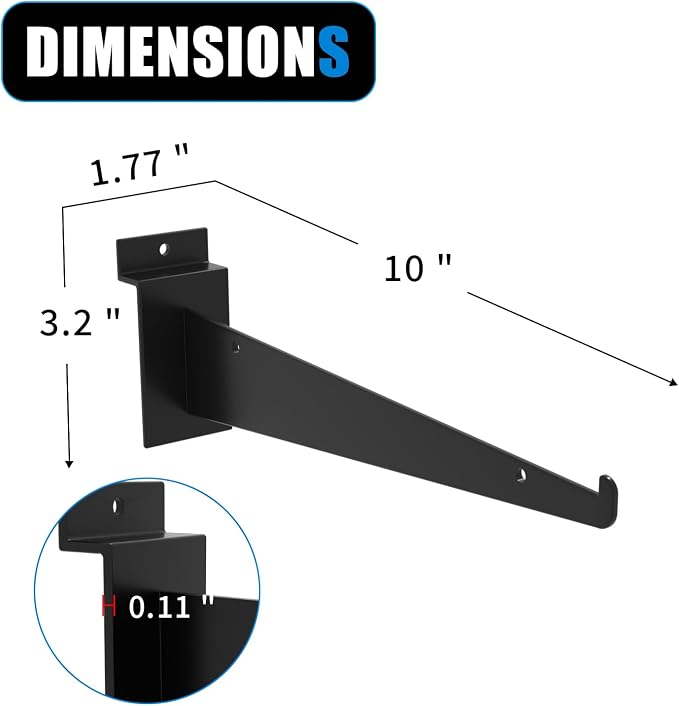 10" Black Slat Wall Shelf Brackets, Floating Metal Slat Wall Accessories - Image 8