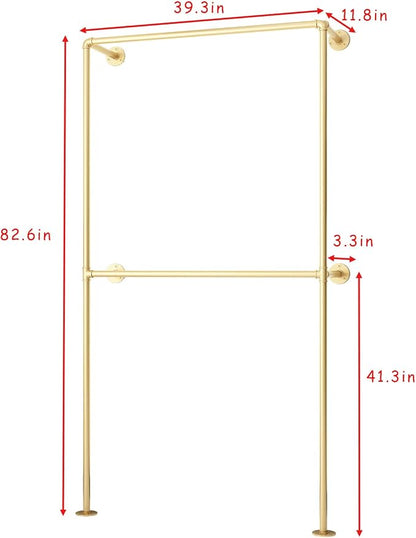 Gold Clothing Racks Wall Mount Clothes Rack, Heavy Duty Industrial Pipe - Image 3