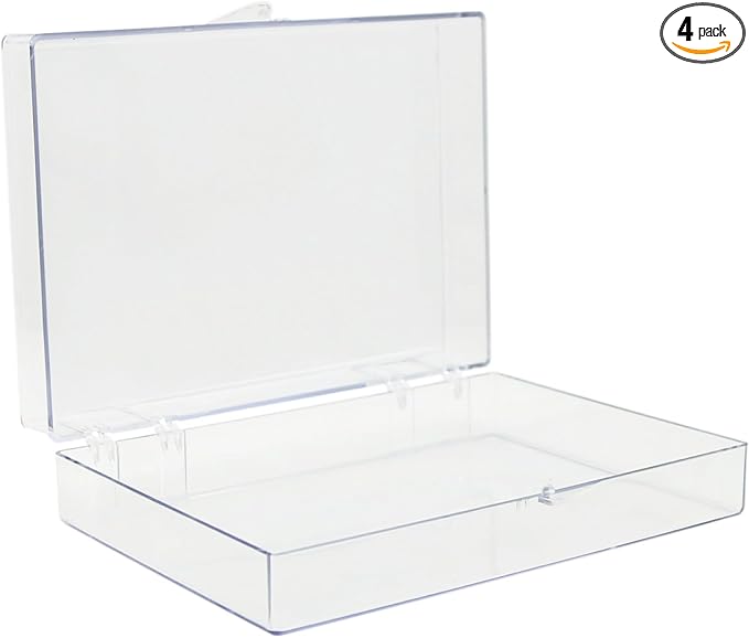 4-Pack Clear Hinged Plastic Containers, Keepsake Storage Boxes, Made in USA by GaryPlasticPackaging