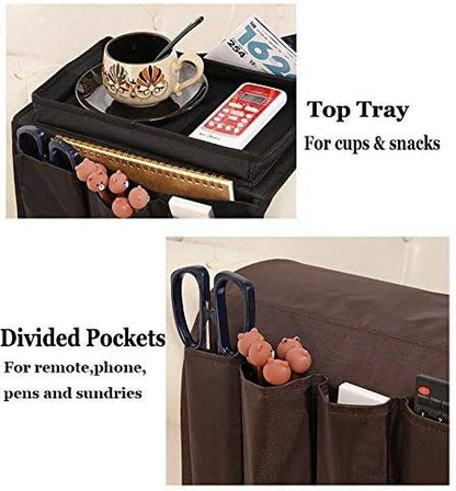 5 Pockets TV Remote Control Holder Couch Sofa Tray Armrest Organiser Oxford - Image 4