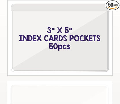 Clear Adhesive 3" x 5" Index Card Pockets, Labels Holders, 50 Pack | Top Open by IMAGAME