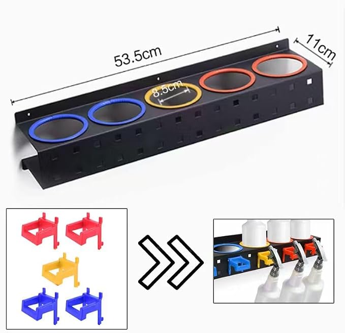 Spray Bottle Storage Rack with Extra Abrasive Holder, Wall Mount Hanging Rail - Image 6